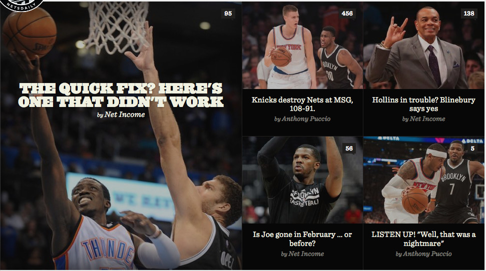 Nets Daily homepage before Warriors game