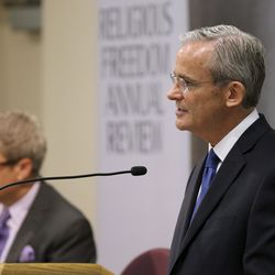 Elder Patrick Kearon, General Authority Seventy of The Church of Jesus Christ of Latter-day Saints, gives the keynote address at the Religious Freedom Annual Review at the BYU Conference Center in Provo, Utah, on Wednesday, June 19, 2019.