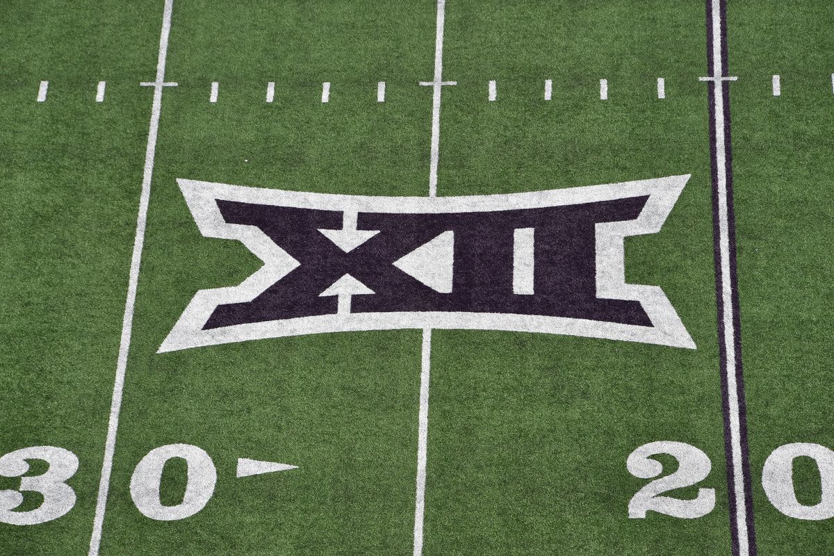 A general view of the Big 12 logo on the field at Bill Snyder Family Football Stadium prior to a game between the Kansas State Wildcats and West Virginia Mountaineers on November 16, 2019 in Manhattan, Kansas.