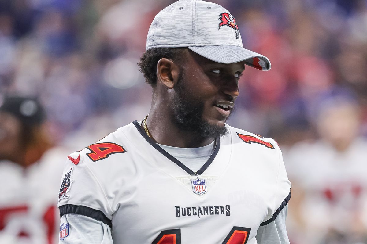 Chris Godwin #14 of Tampa Bay Buccaneers is seen after the preseason game against the Indianapolis Colts at Lucas Oil Stadium on August 27, 2022 in Indianapolis, Indiana.