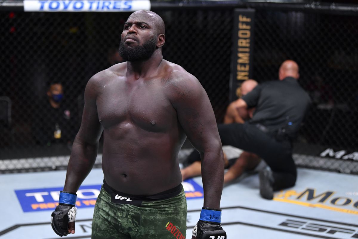 Jairzinho Rozenstruik of Suriname reacts after his knockout victory over Junior Dos Santos of Brazil in their heavyweight bout during the UFC 252 event at UFC APEX on August 15, 2020 in Las Vegas, Nevada.