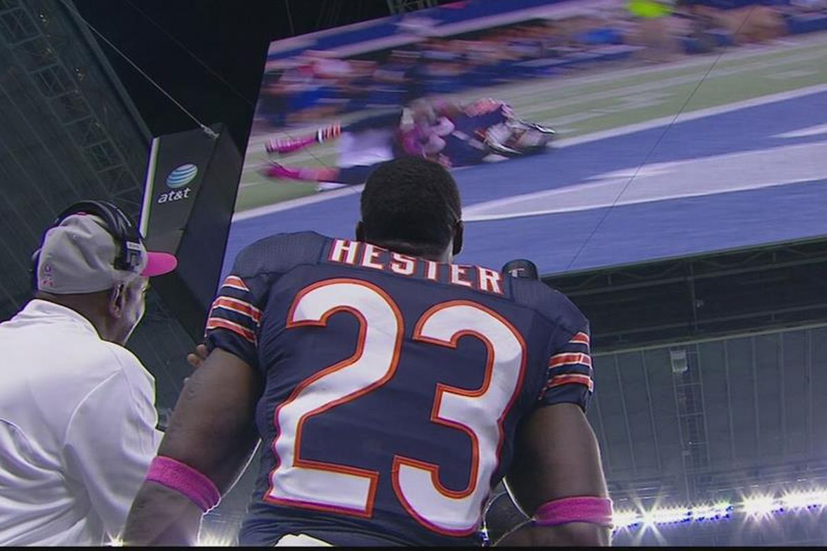 Yo dawg, we heard you liked Hester, so here's a pic of Hester watching Hester score that TD that we're talking about.