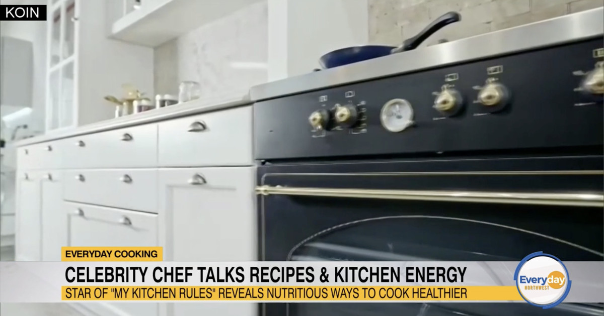 A screenshot of a local news program showing a gas stove.