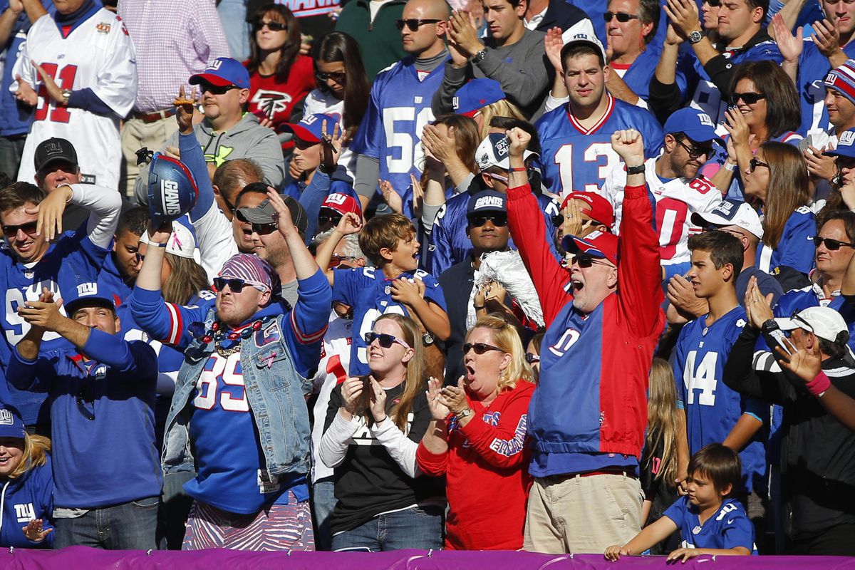 Giants fans celebrate Sunday at MetLife Stadium