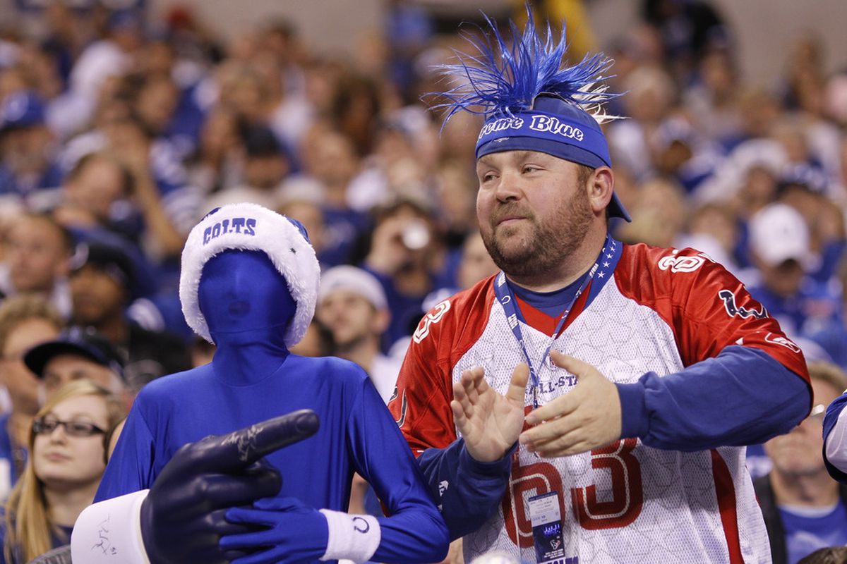 INDIANAPOLIS, IN - DECEMBER 22: Indianapolis Colts fans cheer during the game against the Houston Texans at Lucas Oil Stadium on December 22, 2011 in Indianapolis, Indiana. The Colts defeated the Texans 19-16. (Photo by Joe Robbins/Getty Images)