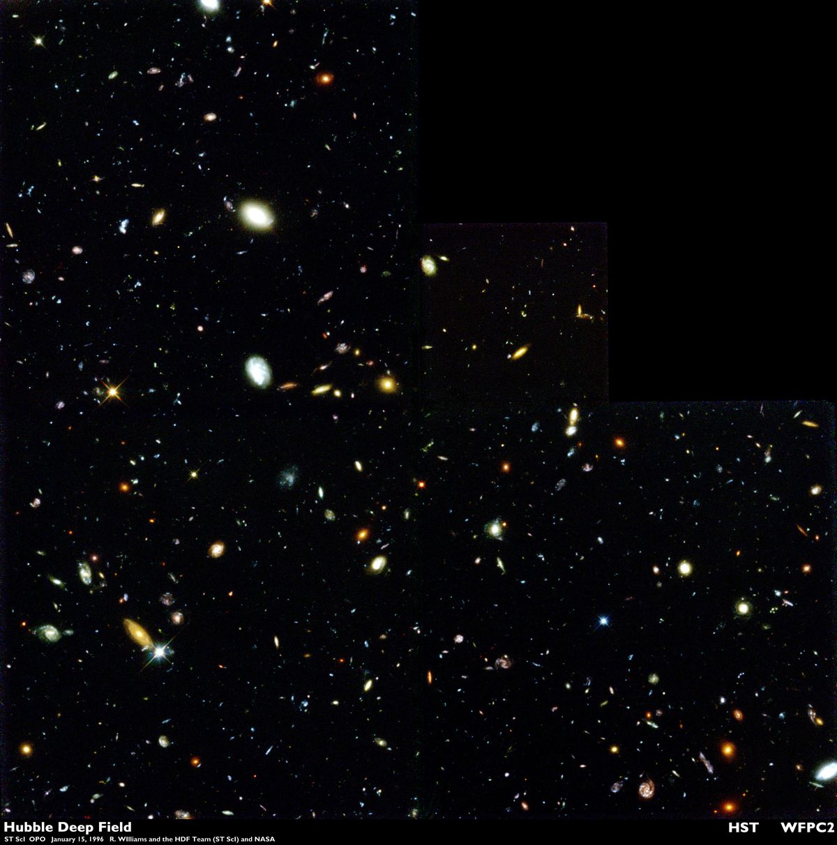 galaxies against a black background. the upper right corner is entirely black