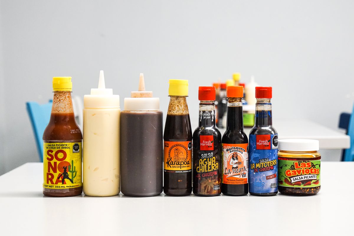 Variety of hot sauces from Sinaloa.