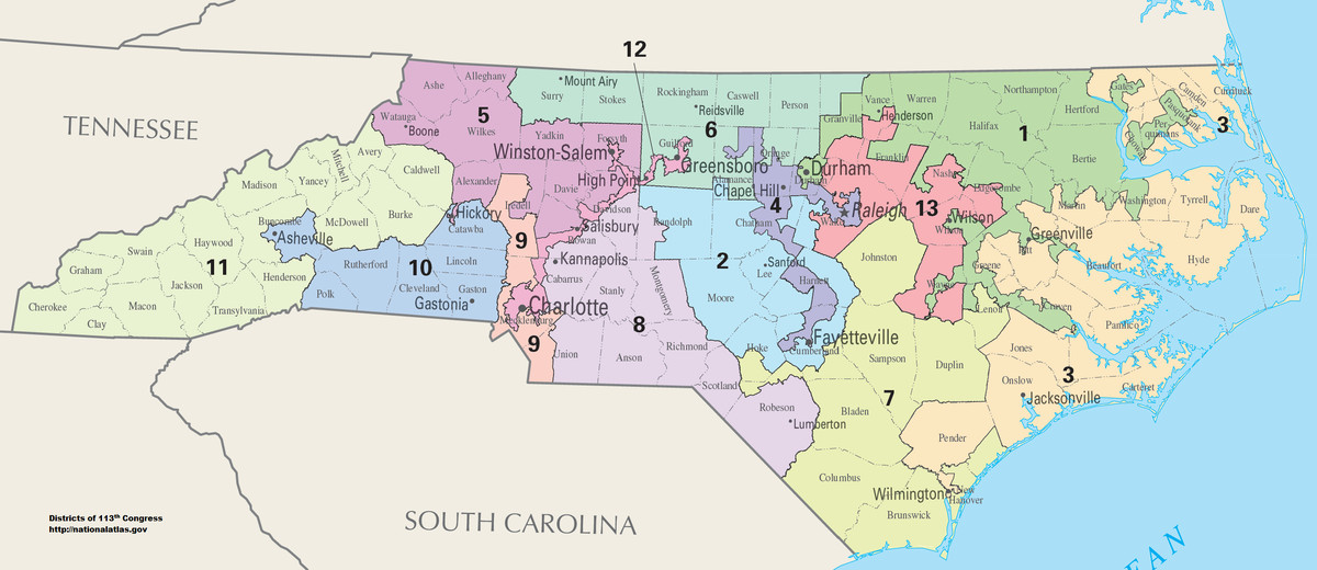 The 2012 redistricting map for North Carolina that the Supreme Court rejected.