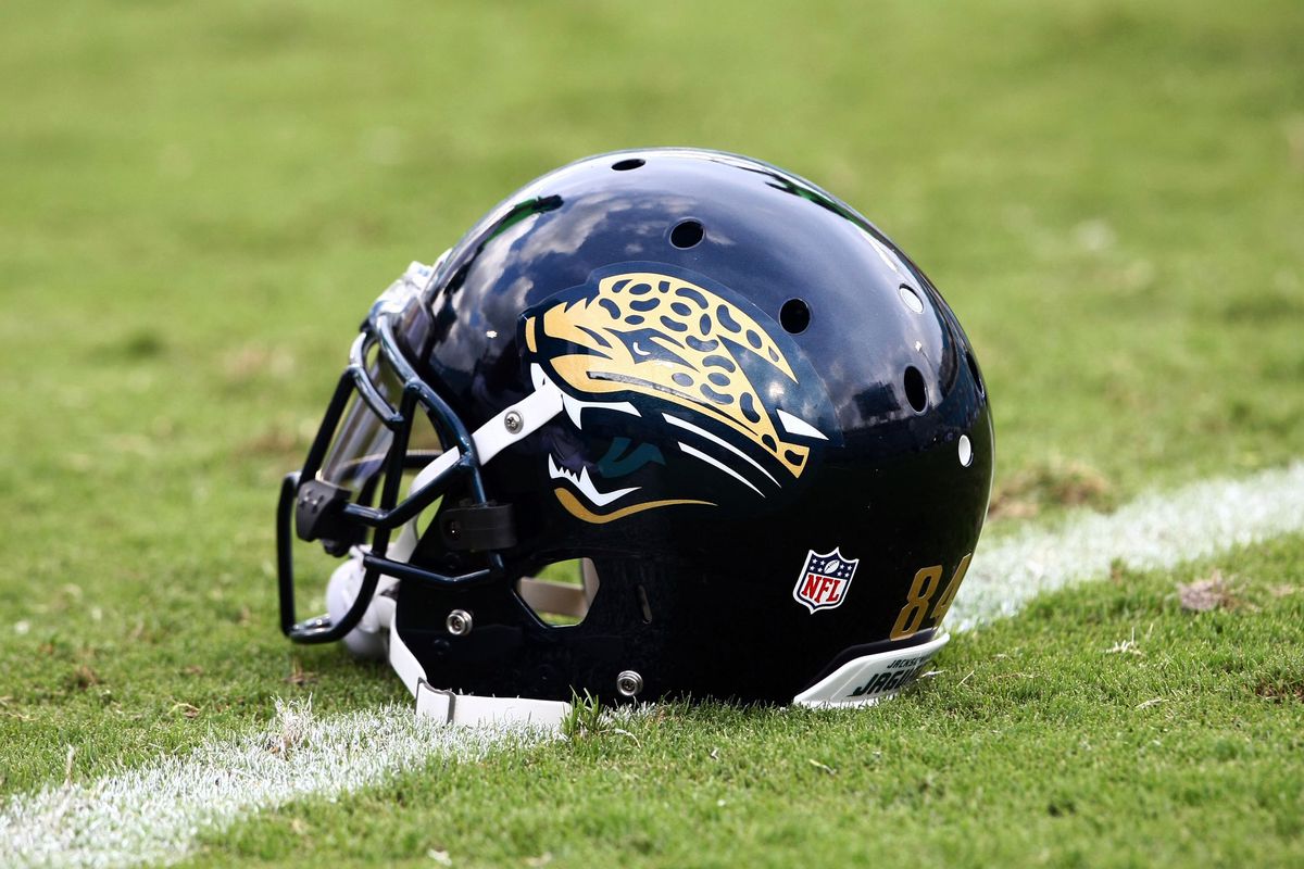 Aug 10, 2012; Jacksonville FL, USA; The helmet of a Jacksonville Jaguars player rests on the field during warmups against the New York Giants at EverBank Field. Mandatory Credit: Douglas Jones-US PRESSWIRE