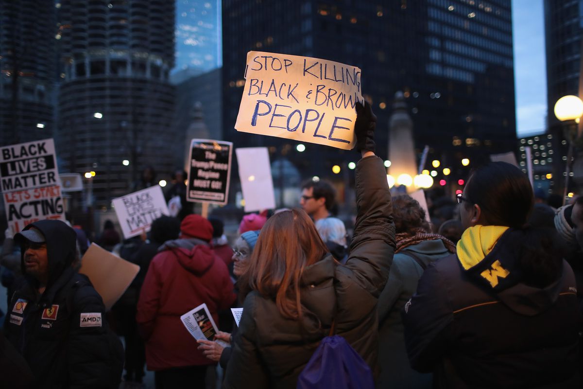 In recognition of the 50th anniversary of the death of Dr. Martin Luther King Jr., and in solidarity with the family and supporters of Stephon Clark and others killed by police, demonstrators protest and march in the Magnificent Mile shopping district on 