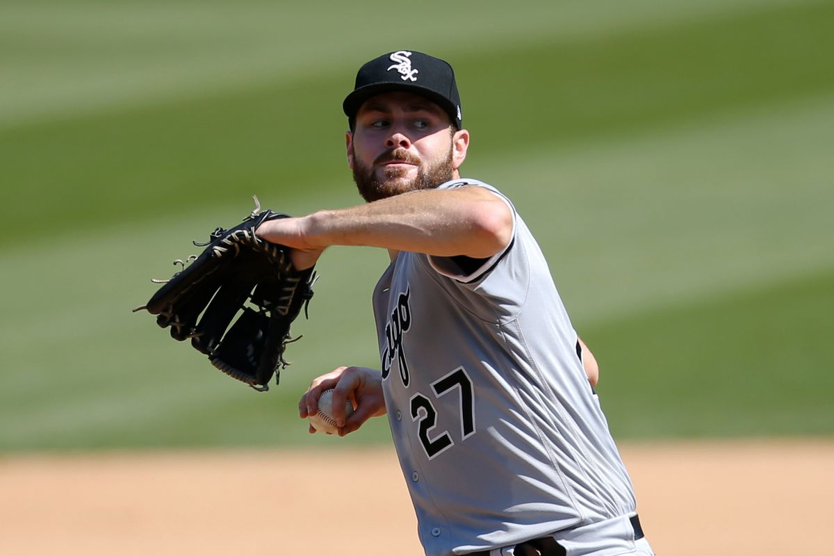 Lucas Giolito of the Chicago White Sox pitches during Game One of the Wild Card Round against the Oakland Athletics at RingCentral Coliseum on September 29, 2020 in Oakland, California. The White Sox defeated the Athletics 4-1.