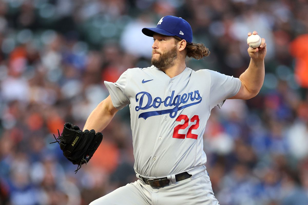 Clayton Kershaw of the Los Angeles Dodgers pitches against the San Francisco Giants in the second inning at Oracle Park on September 30, 2023 in San Francisco, California.
