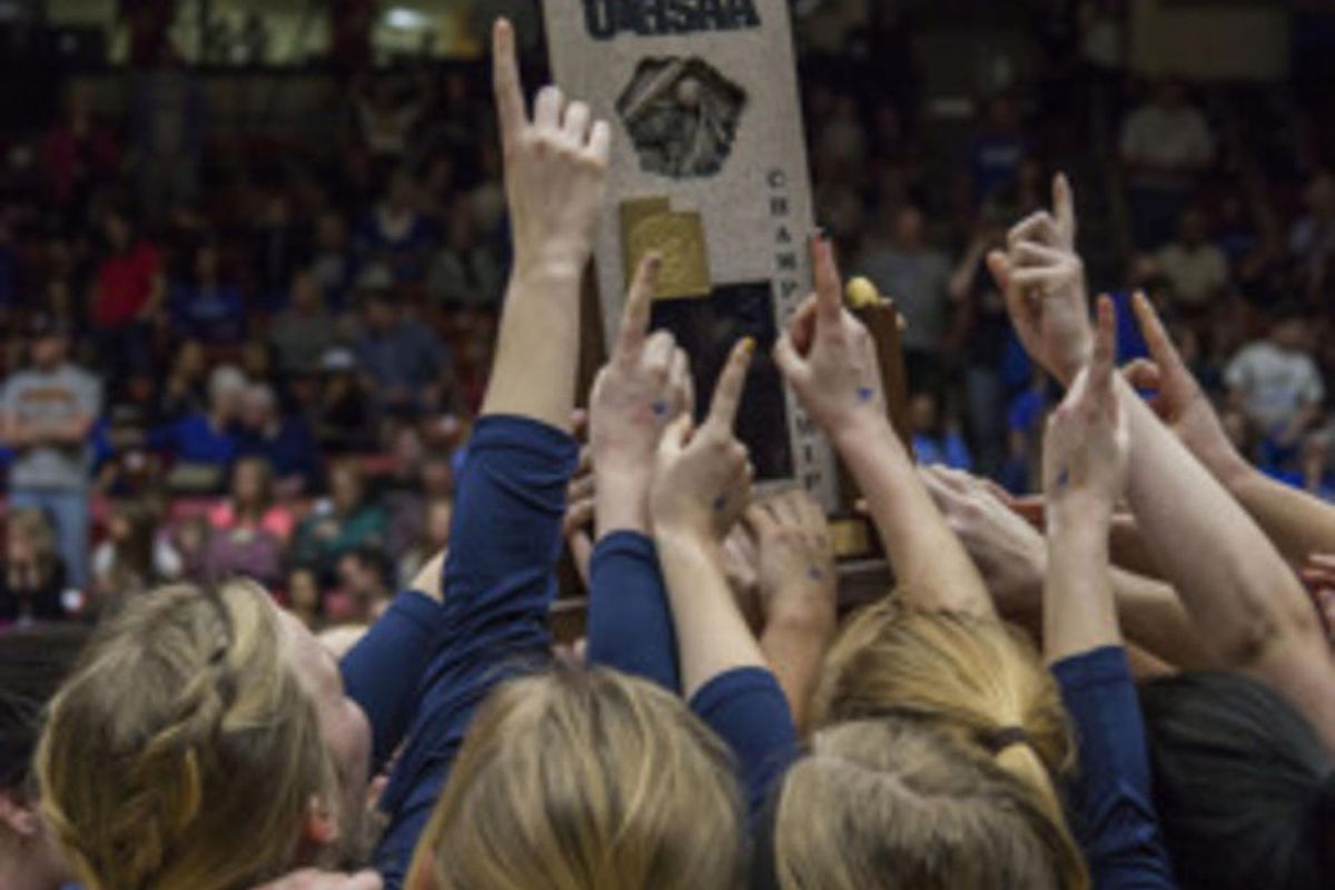Snow Canyon celebrates winning the 3A championship game against Cedar in the SUU Centrum, Feb. 27, 2016. 