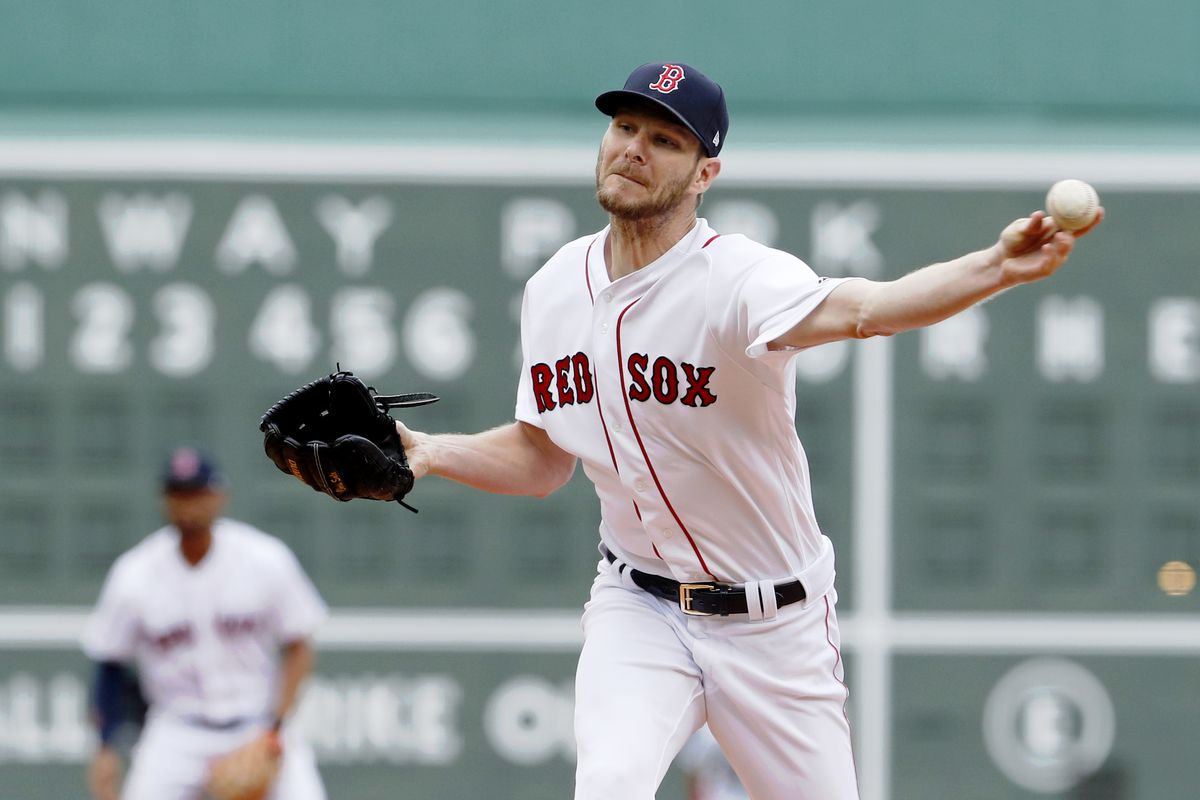 Boston Red Sox starting pitcher Chris Sale (41) throws a pitch against the Toronto Blue Jays in the first inning at Fenway Park.