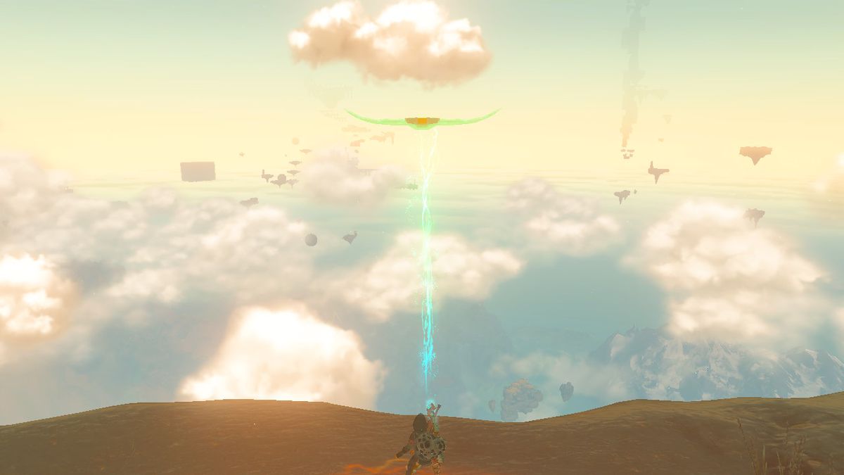 Links lift a Zonai wing into the air in The Legend of Zelda: Tears of the Kingdom.