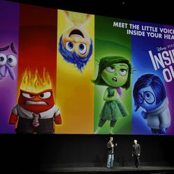 Pete Docter, left, director and co-writer of the upcoming film "Inside Out," and producer Jonas Rivera introduce a screening of the film during the Walt Disney Studios presentation at CinemaCon 2015 at Caesars Palace on Wednesday, April 22, 2015, in Las Vegas. 