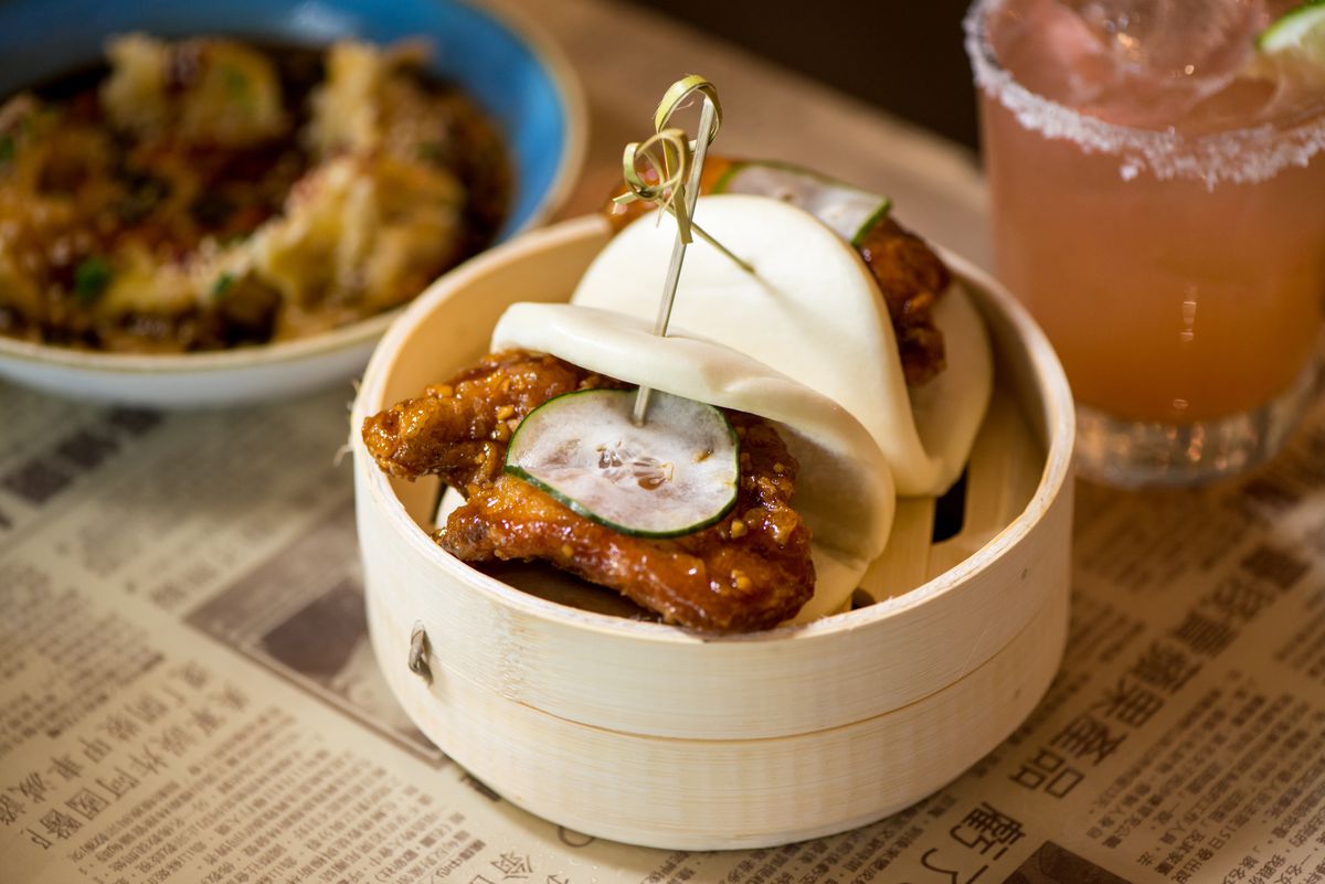 Seoul hot chicken steamed buns from Hawkers