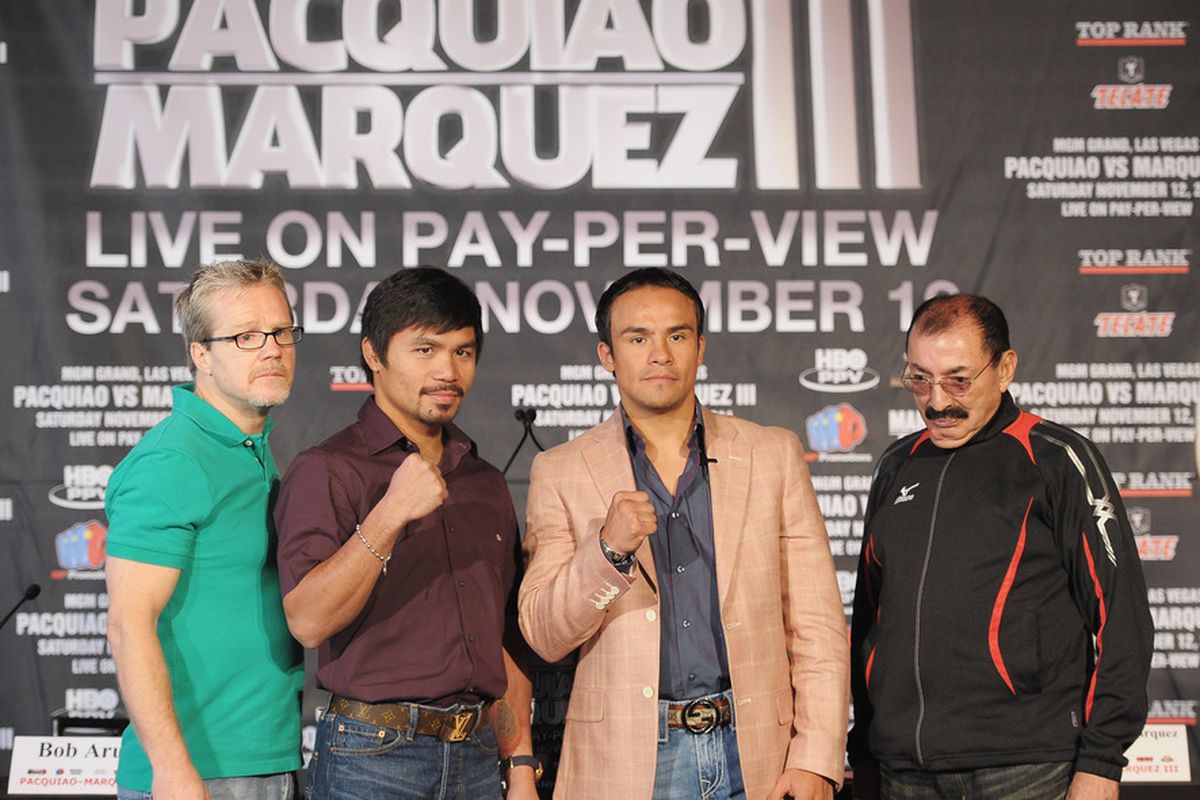 Freddie Roach says that this time, Manny Pacquiao has to knock out Juan Manuel Marquez. (Photo by Michael Loccisano/Getty Images)