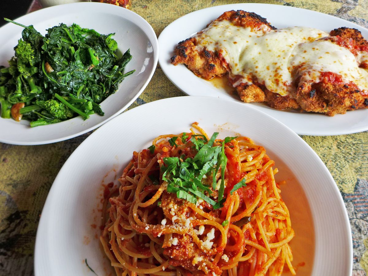 Broccoli rabe, spaghetti and meatballs, breaded veal cutlets