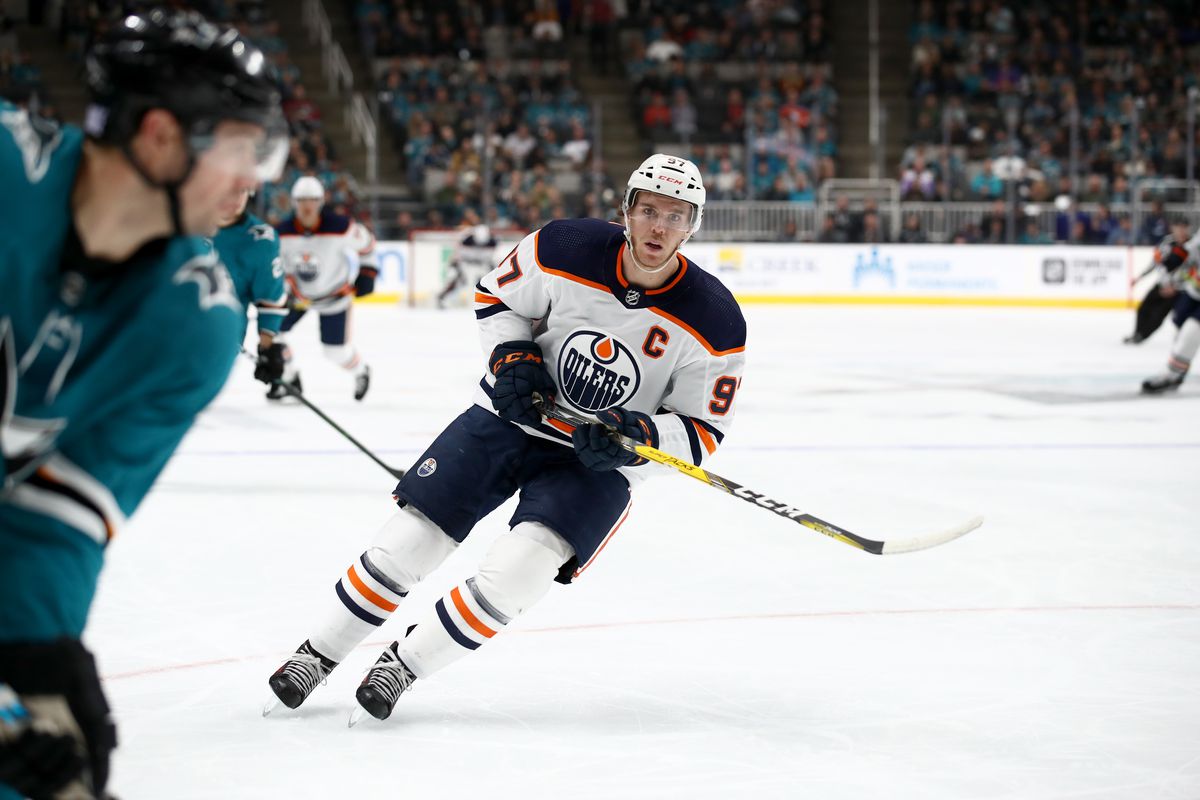 Connor McDavid #97 of the Edmonton Oilers in action against the San Jose Sharks at SAP Center on November 12, 2019 in San Jose, California.