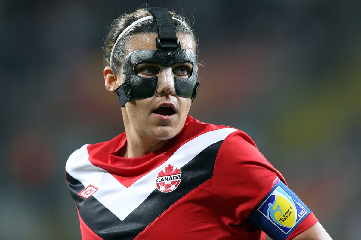 Until recently Christine Sinclair's face has been disappointingly hard to see around Vancouver, and a mask has had nothing to do with it. (Martin Rose/Getty Images)