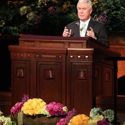 President Dieter F. Uchtdorf speaks at the morning session of the 183rd Annual General Conference of The Church of Jesus Christ of Latter-day Saints in the Conference Center in Salt Lake City on Sunday, April 7, 2013.