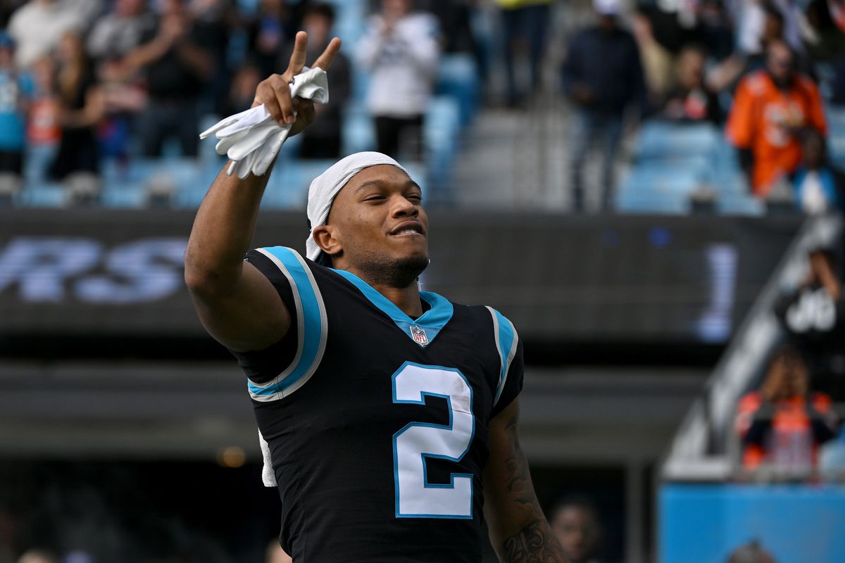 DJ Moore #2 of the Carolina Panthers reacts during the first half against the Denver Broncos at Bank of America Stadium on November 27, 2022 in Charlotte, North Carolina.