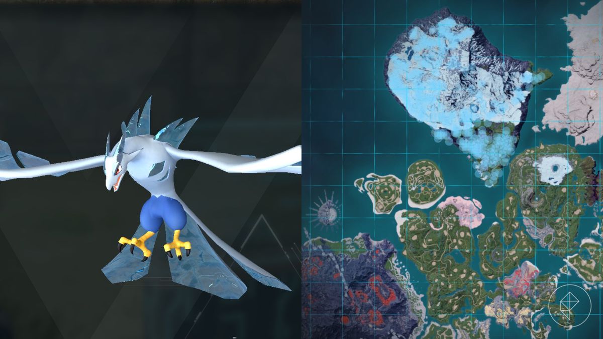 Vanwyrm Cryst location marked on the map of Palworld with light blue dots.