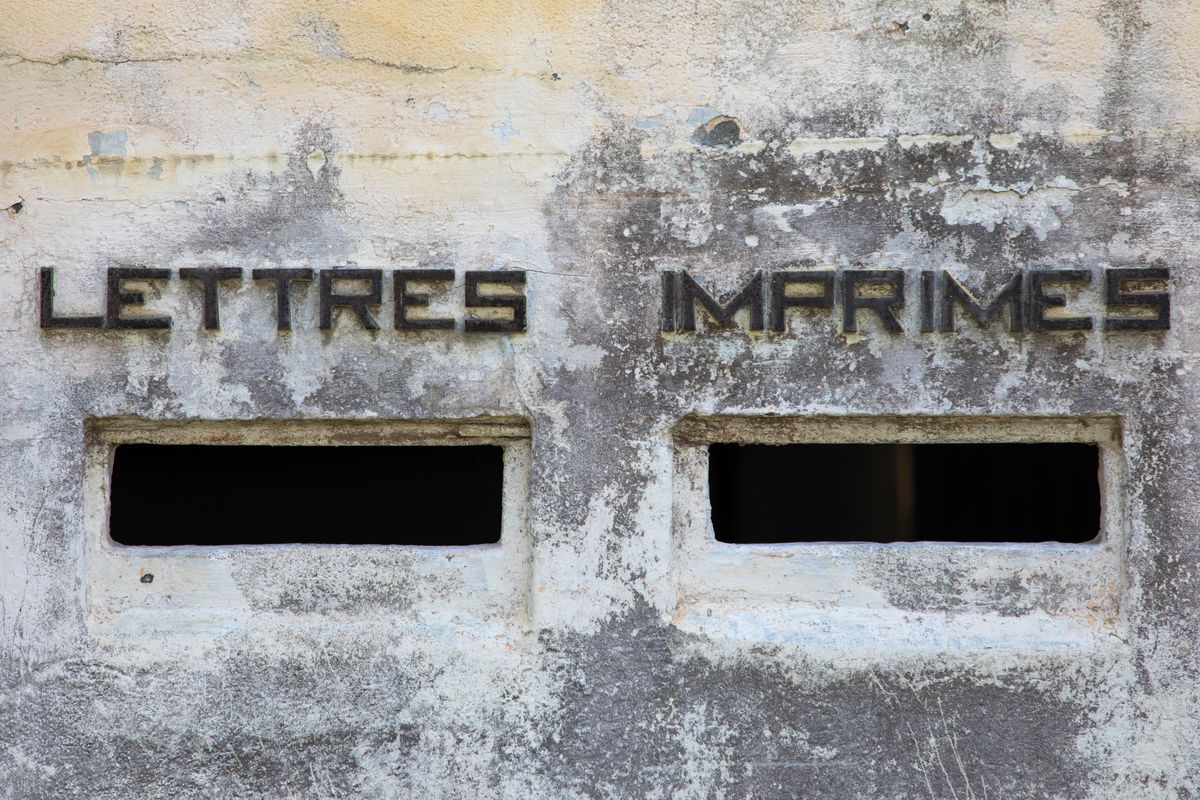 Mailbox in the former customs house, Sud-Comoé, Grand-Bassam, Ivory Coast...