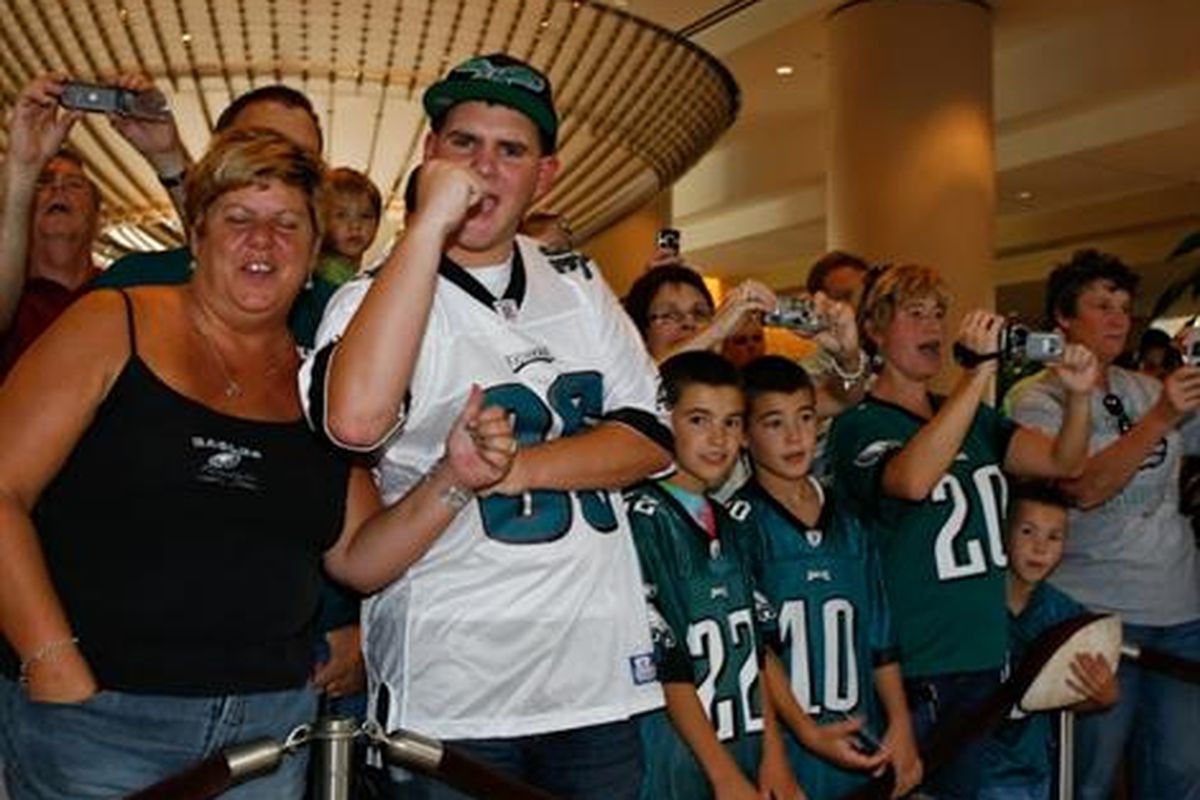 Eagles fans gathered to welcome the Birds as they stepped off the bus in Charlotte.