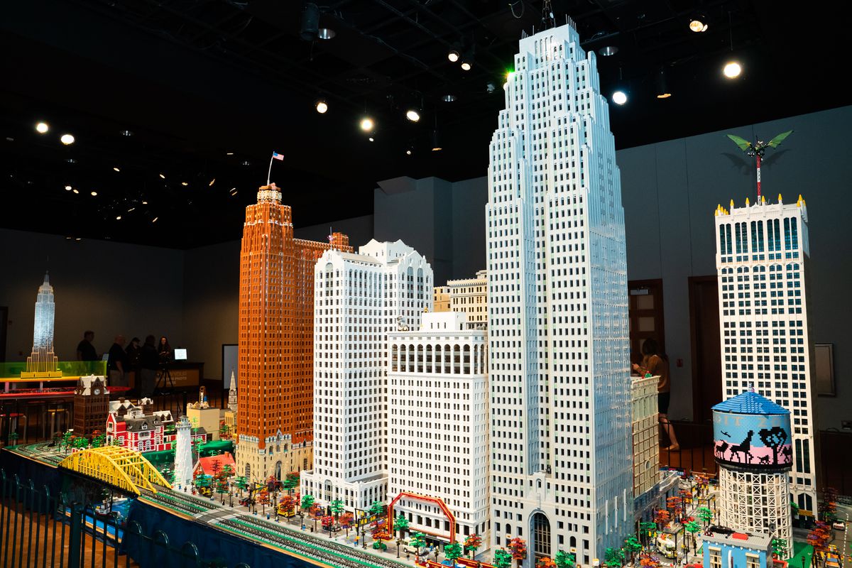 A series of skyscrapers constructed out of Legos. The detailing is impressive. 