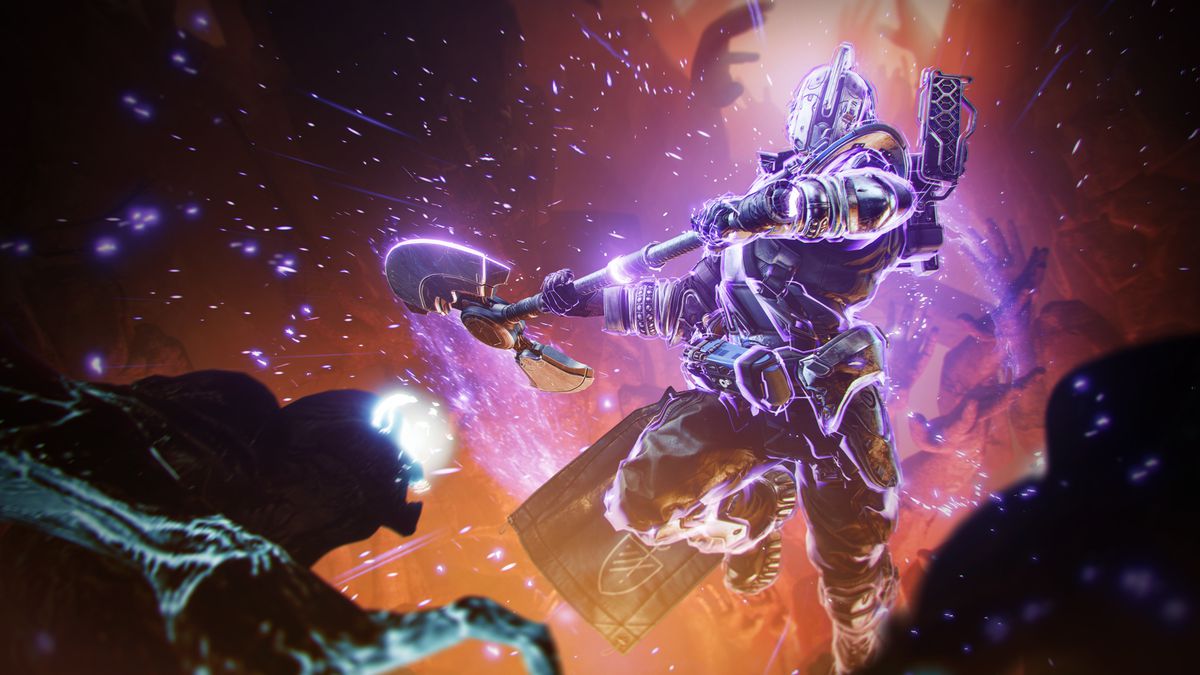 A Titan wields a massive Void ax in Destiny 2: The Final Shape