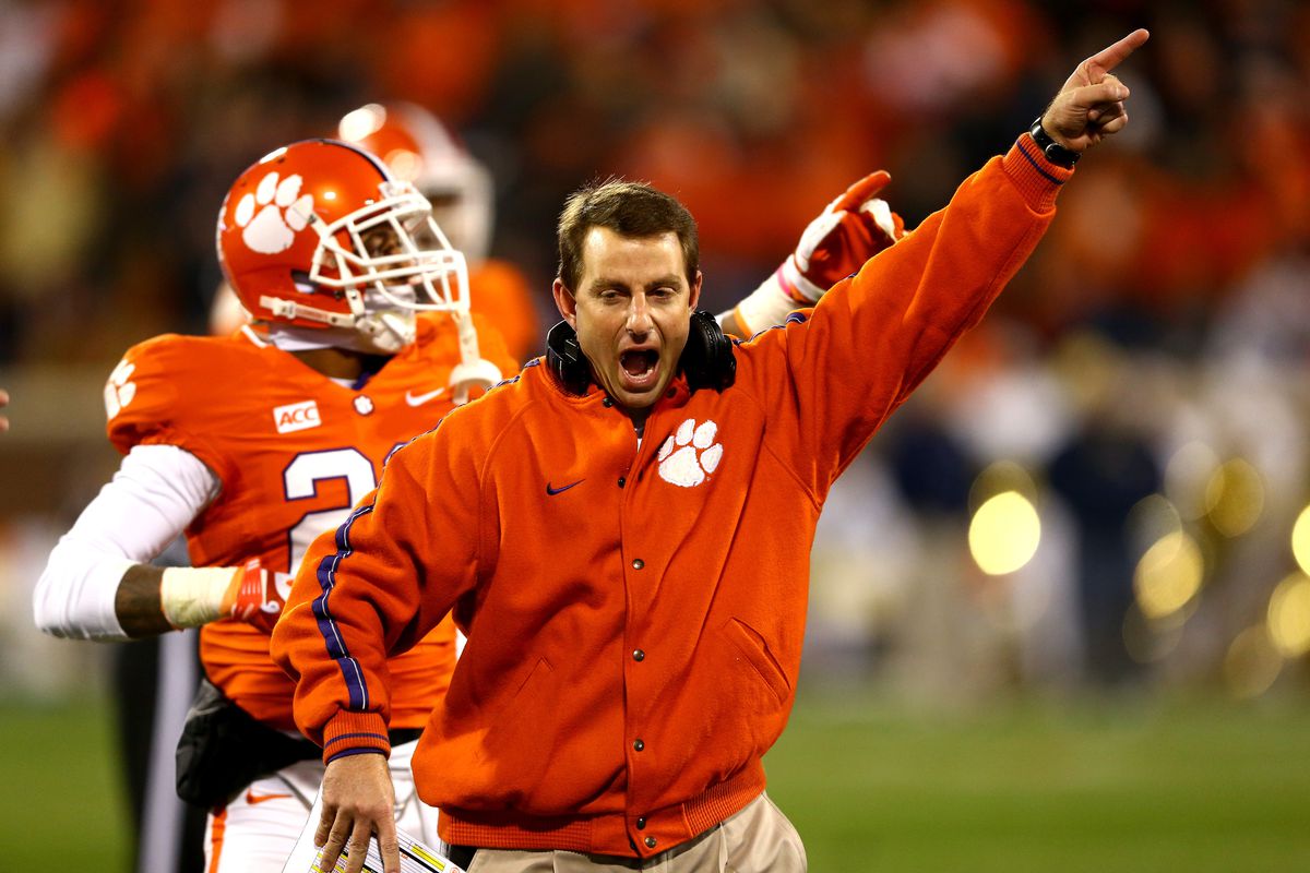 Dabo, who is a big Saturday Night Fever fan, teaching his players his disco moves.