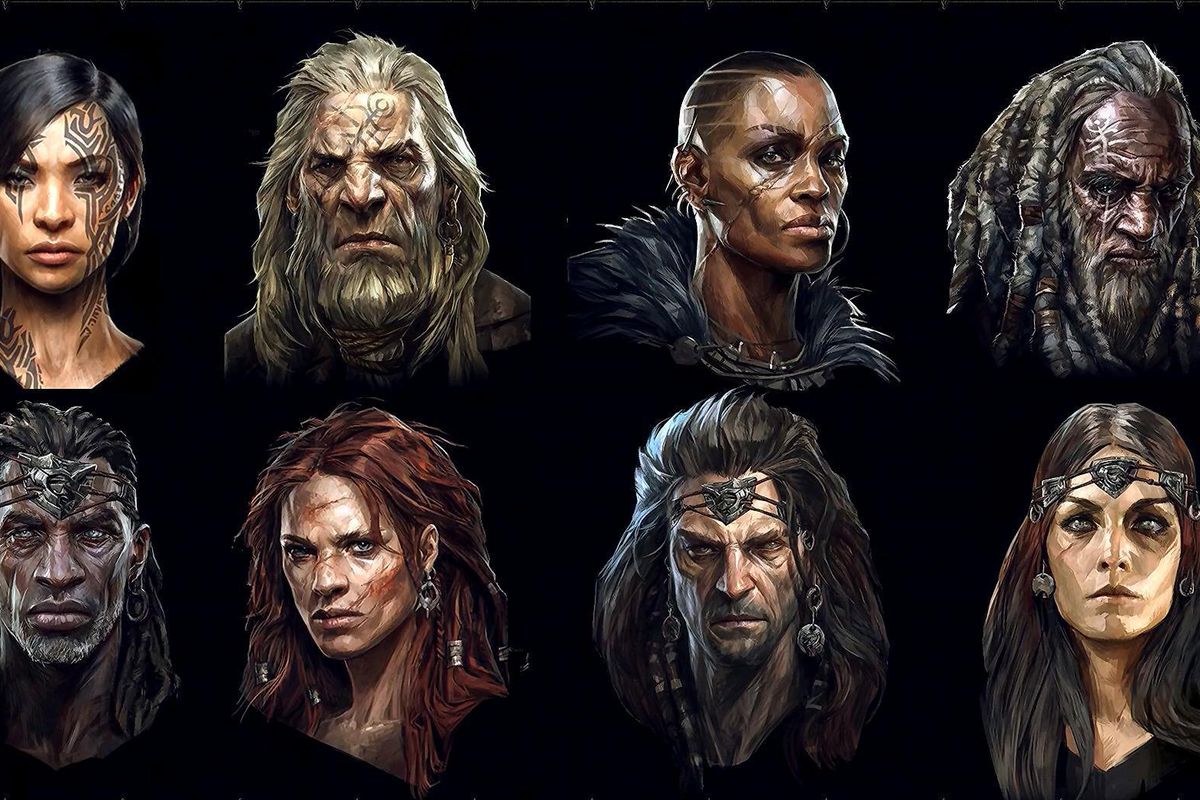 A selection of barbarian hero class portrait arts by Blizzard, showed off during the Diablo 4 panel at BlizzCon