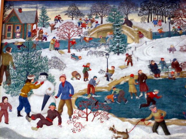 “Child and Sports–Winter,” a WPA mural removed from a cafeteria at Percy Julian Middle School. | Barbara Bernstein/New Deal Art Registry