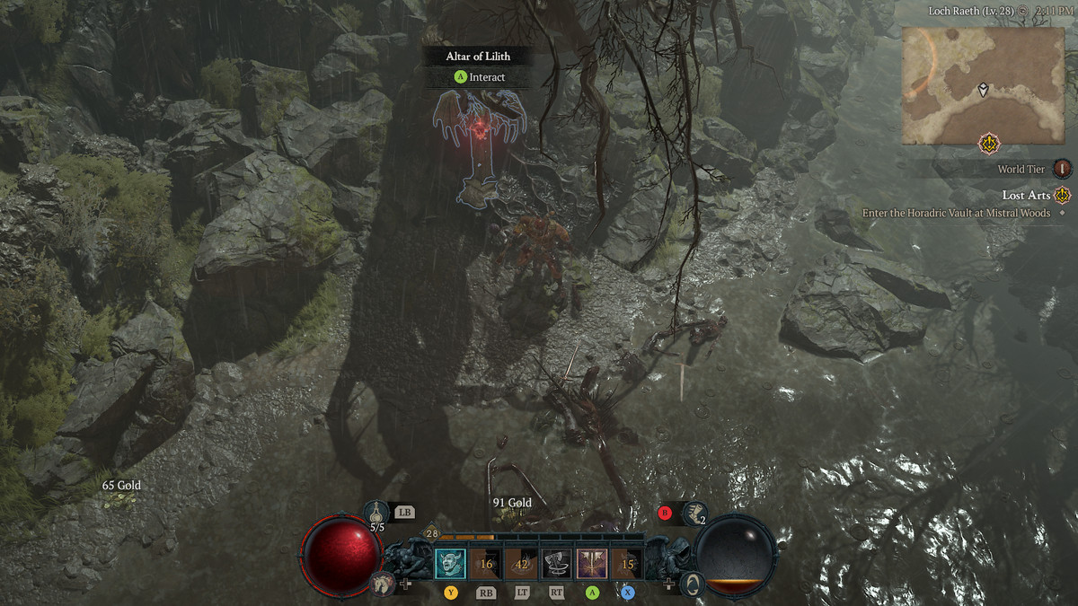 A Barbarian approaches the 13th Altar of Lilith in Scosglen in Diablo 4