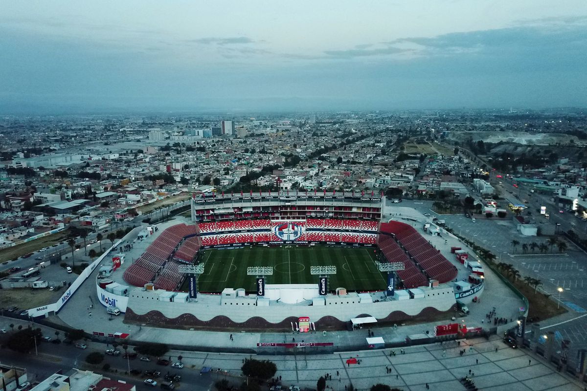 Aerial view of Alfonso Lastras Stadium prior the 3rd round match between Atletico San Luis and FC Juarez as part of the Torneo Grita Mexico C22 Liga MX at Estadio Alfonso Lastras on January 20, 2022 in San Luis Potosi, Mexico.