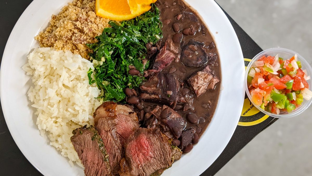 Feijoada, picanha, and a full plate of Brazilian food at Sexy Beans.