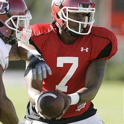 University of Utah quarterback Terrance Cain practices on campus  in Salt Lake City Tuesday.
