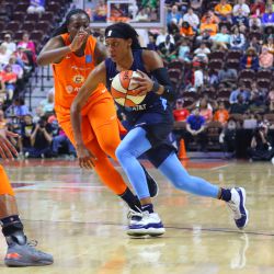 The Atlanta Dream take on the Connecticut Sun in a WNBA game at Mohegan Sun Arena in Uncasville, CT on July 19, 2019.