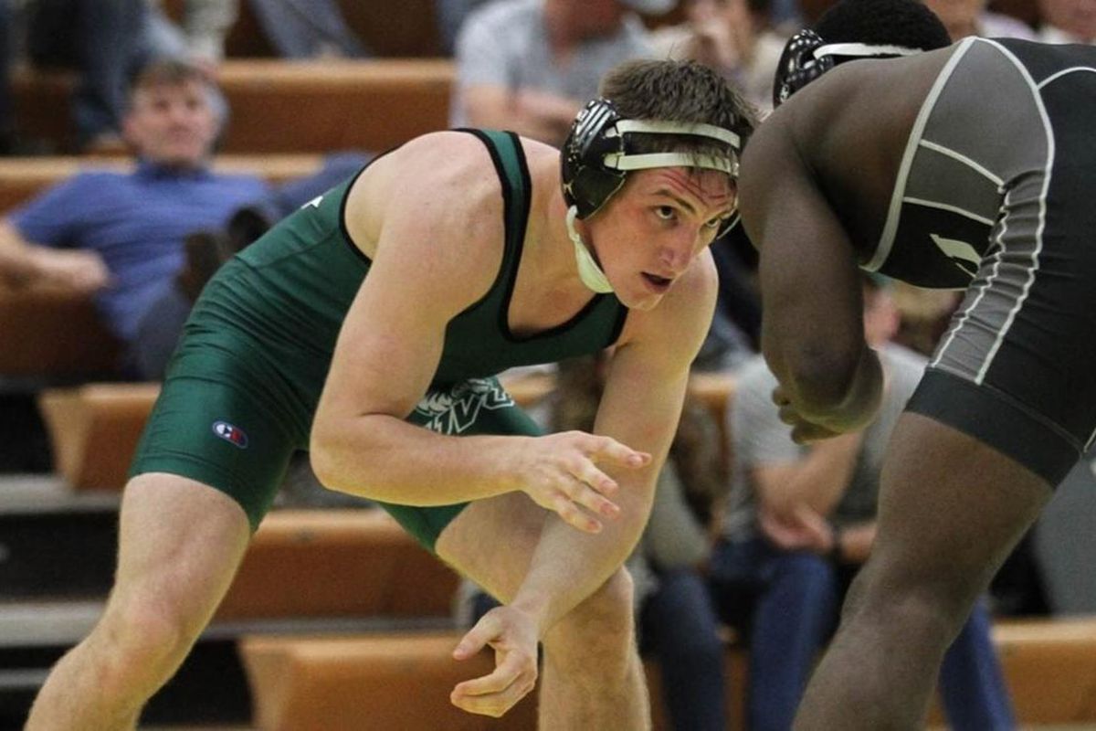 Utah Valley redshirt sophomore Jarod Maynes takes on Grand Canyon's Uzo Owuama on Feb. 20, at UVU's PE Building. He topped the group by being one of two Big 12 grapplers named to the 2016 Academic All-Big 12 Wrestling Team with a perfect 4.00 GPA. 