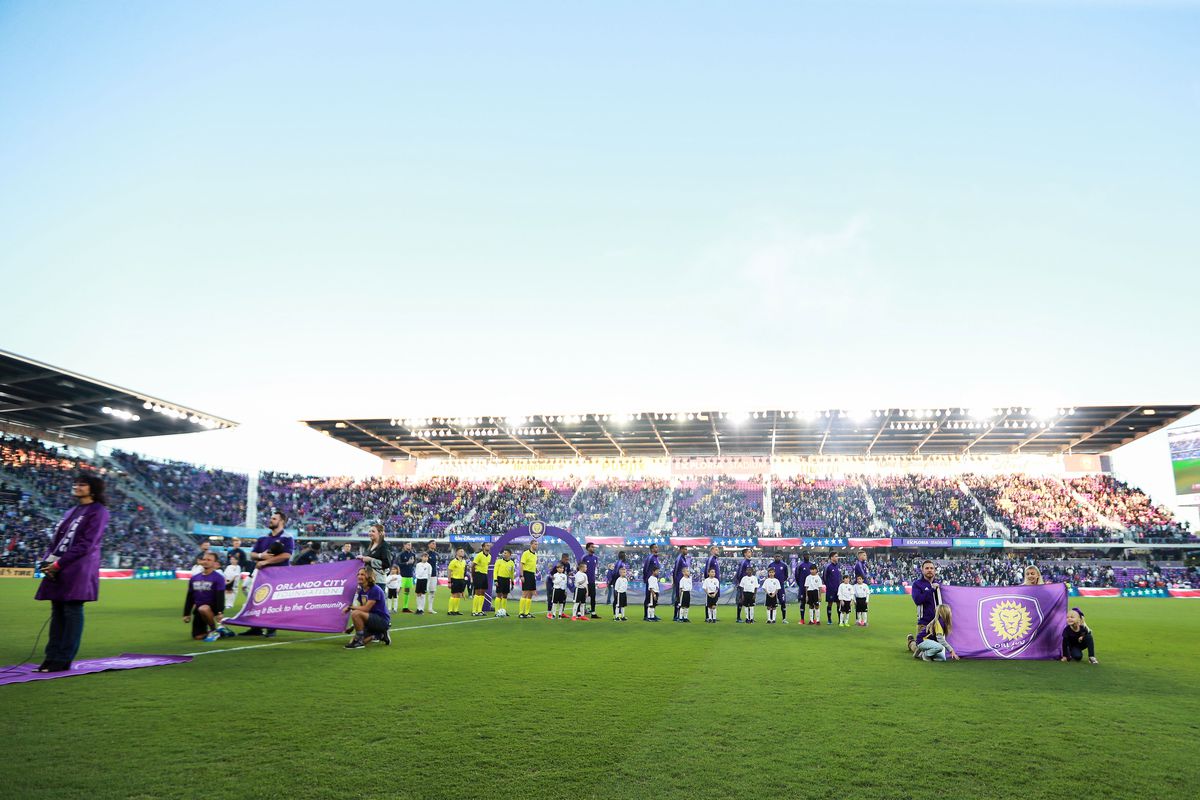 A general view during the National Anthem before the start of a game between Real Salt Lake and Orlando City at Orlando City Stadium.