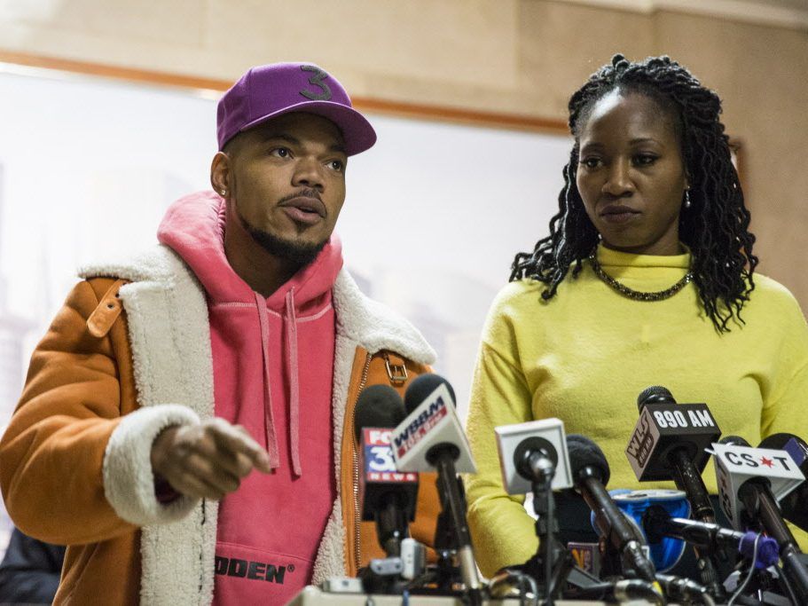Chancelor Bennett, aka Chance the Rapper, endorses Amara Enyia for mayor of Chicago during a press conference at City Hall in October. | Sun-Times file photo