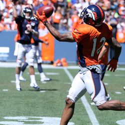 Broncos WR Andre Caldwell makes the slick catch at the Summer Scrimmage