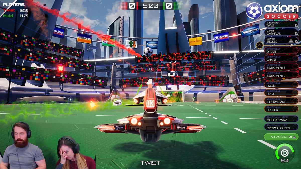 Axiom Soccer-  streamers compete in the game, along with an in-game Twitch crowd.