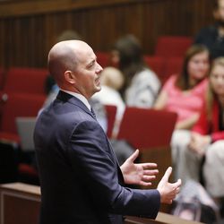 Independent presidential candidate Evan McMullin speaks to students at the University of Utah's Hinckley Institute in Salt Lake City on Wednesday, Nov. 2, 2016.