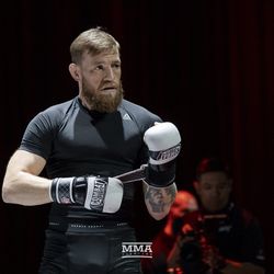Conor McGregor gets ready for his UFC 229 open workout session.