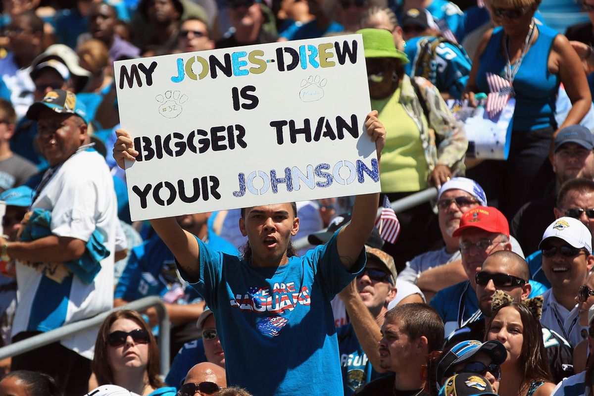 JACKSONVILLE, FL - SEPTEMBER 11:  A fan of the Jacksonville Jaguars during their season opener against the Tennessee Titans at EverBank Field on September 11, 2011 in Jacksonville, Florida.  (Photo by Streeter Lecka/Getty Images)
