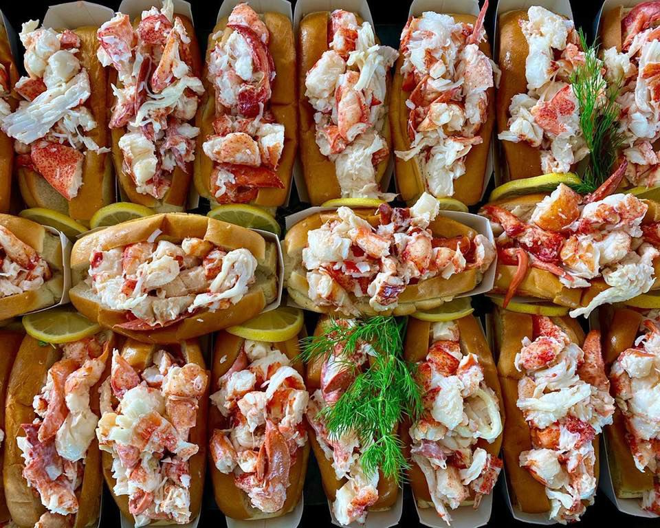 Three rows of lobster rolls