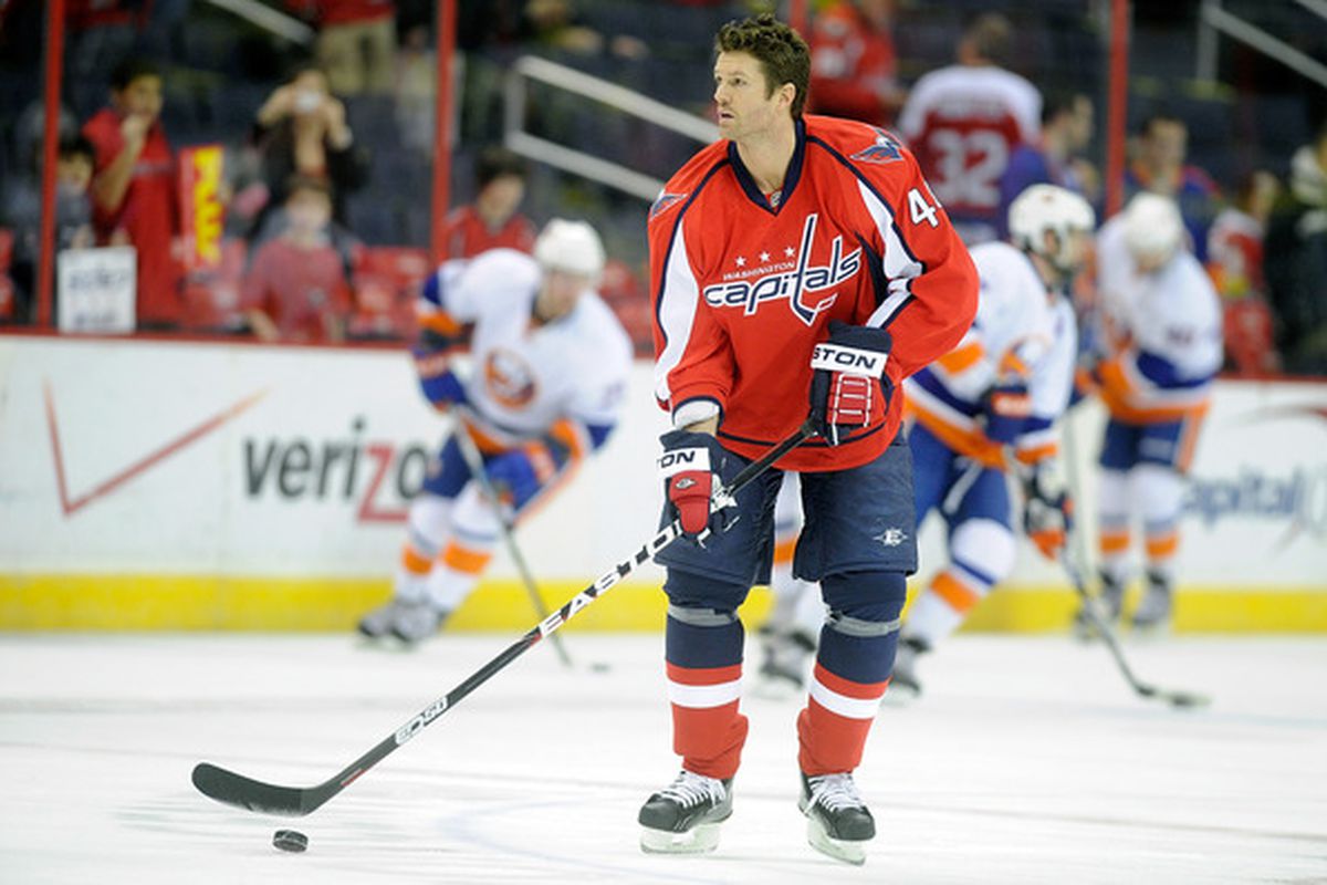 WASHINGTON, DC - MARCH 01:  Jason Arnott #44 of the Washington Capitals warms up before the game against the New York Islanders at the Verizon Center on March 1, 2011 in Washington, DC.  (Photo by Greg Fiume/Getty Images)